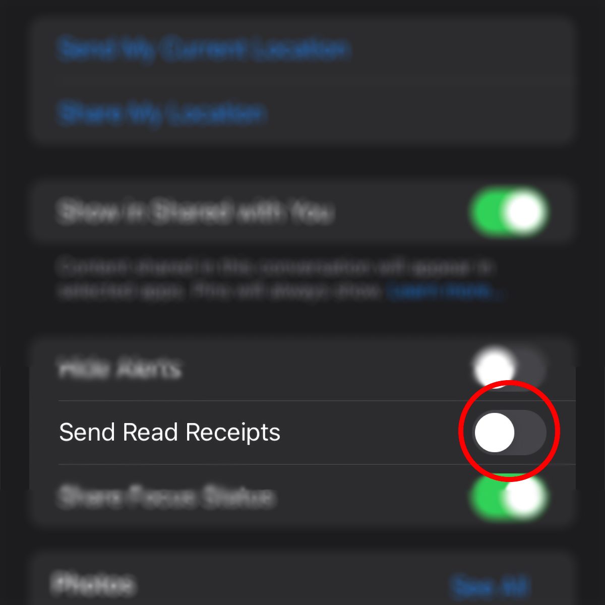 Send Read Reciepts Personal Off Half