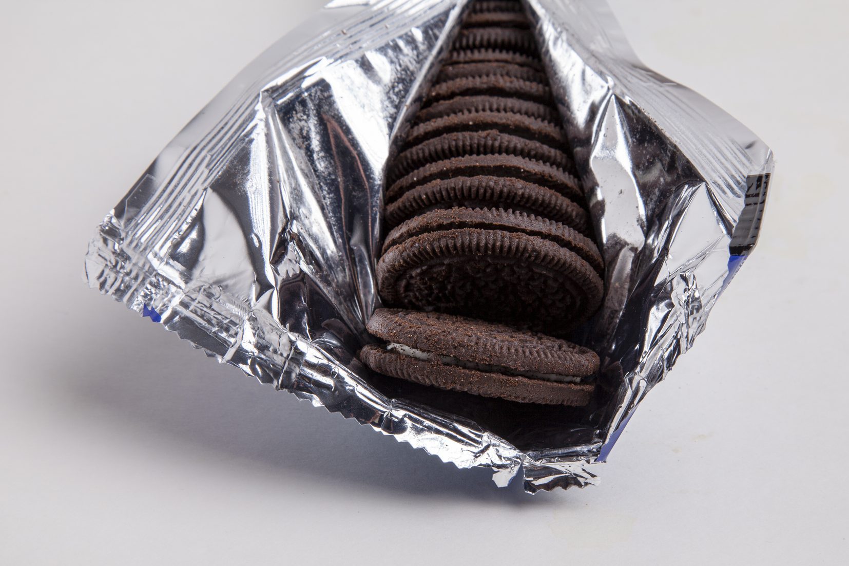 open sleeve of Chocolate sandwich cookies for april fools prank