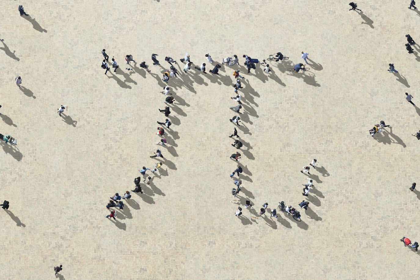 pi symbol made out of walking people