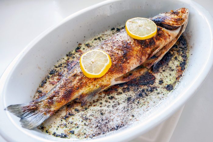 Roasted trout on a plate