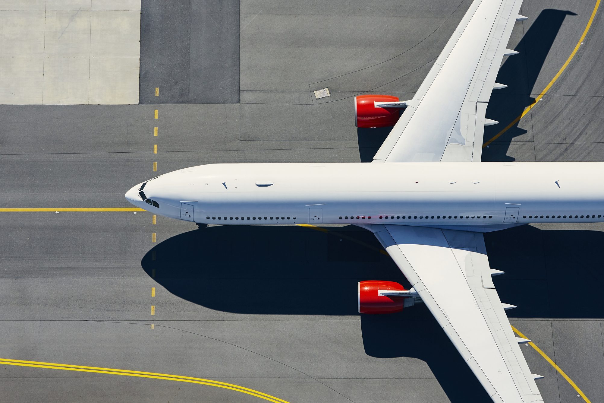 Aerial View Of airplane before take off making noises