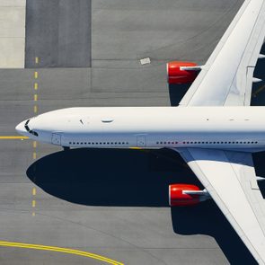 Aerial View Of airplane before take off making noises