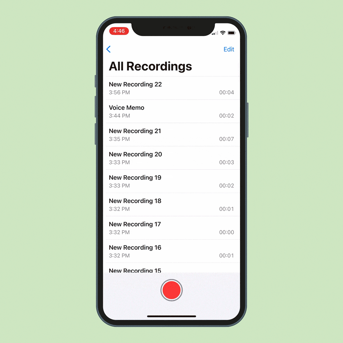 Animated GIF showing Voice Memo function: skip