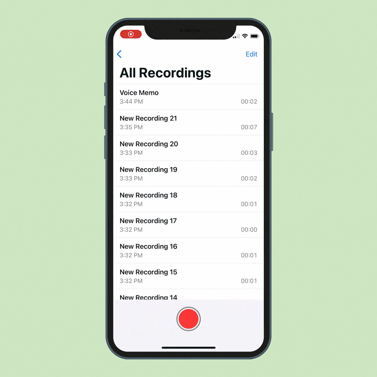 Animated GIF showing Voice Memo function: duplicate