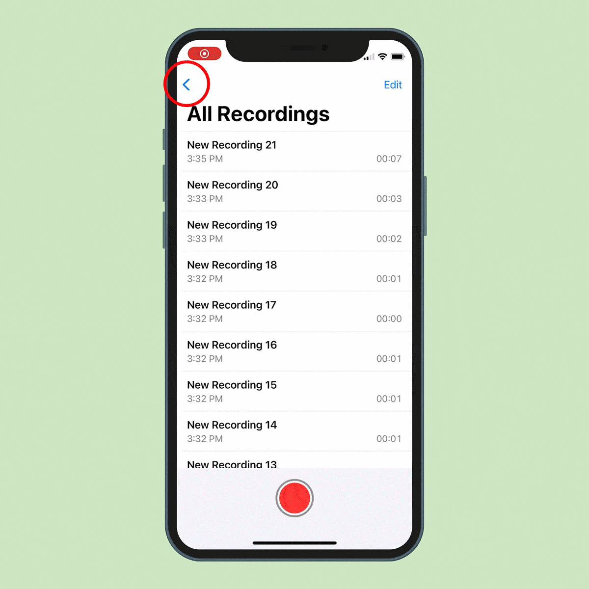 Animated GIF showing Voice Memo function: recover