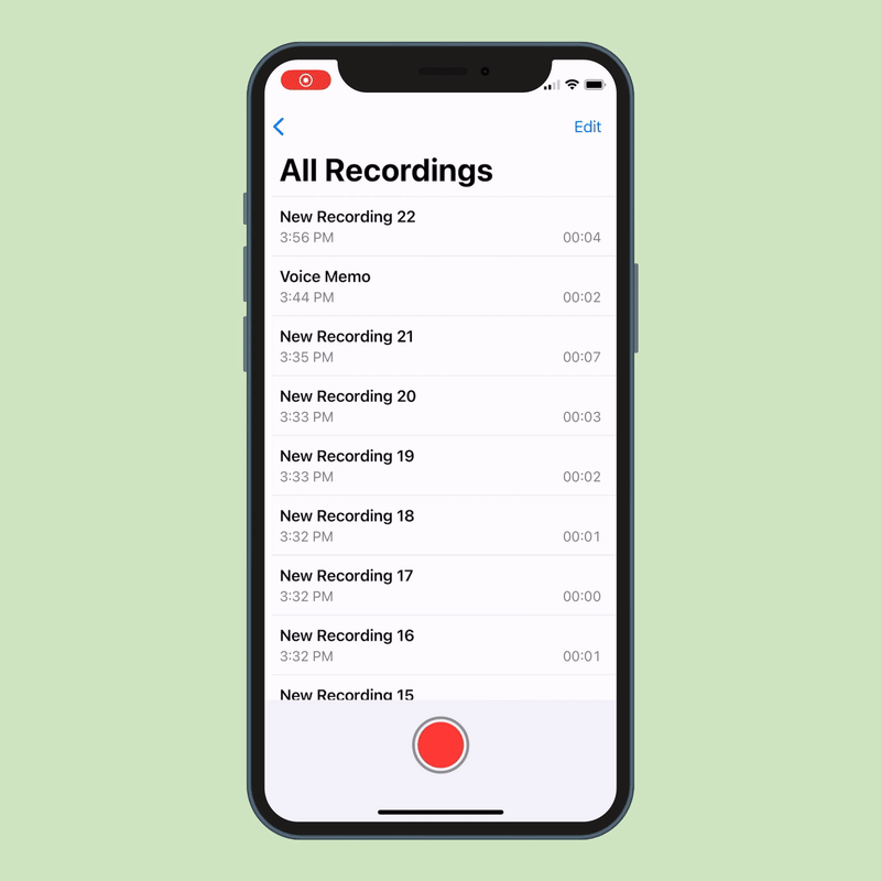 Animated GIF showing Voice Memo function: trim