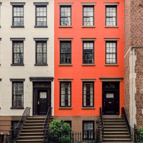 Brownstone facades & row houses in an iconic neighborhood of Brooklyn Heights in New York City