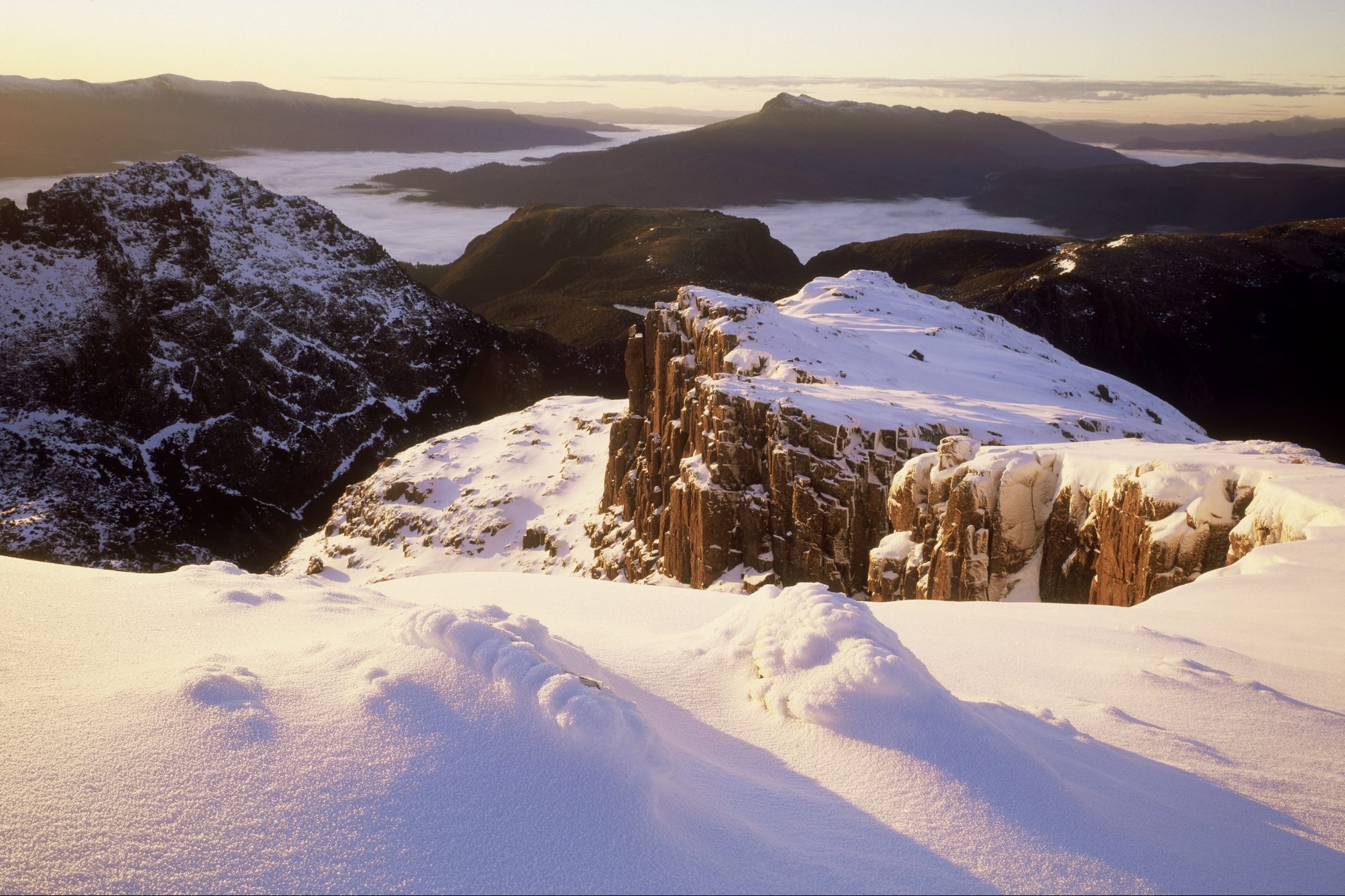 View toward Mt Weld at sunrise, Southwest NP, Tasmania, Australia