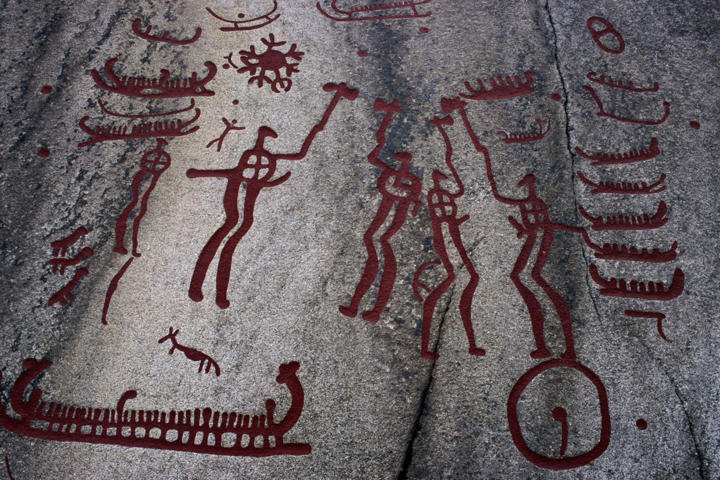 viking rock painting Depiction of battle scene and ships