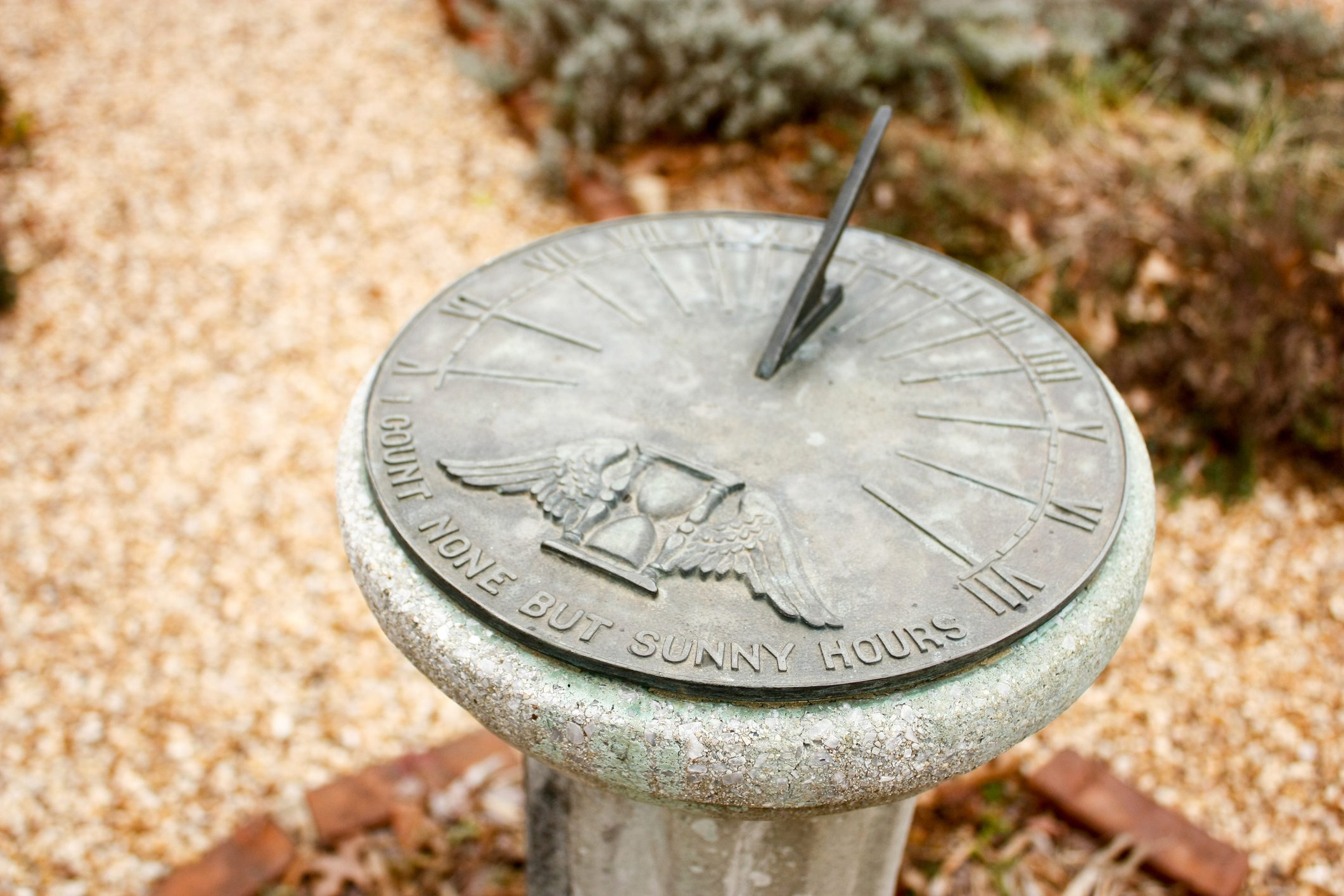 Sundial in a garden with no shadows