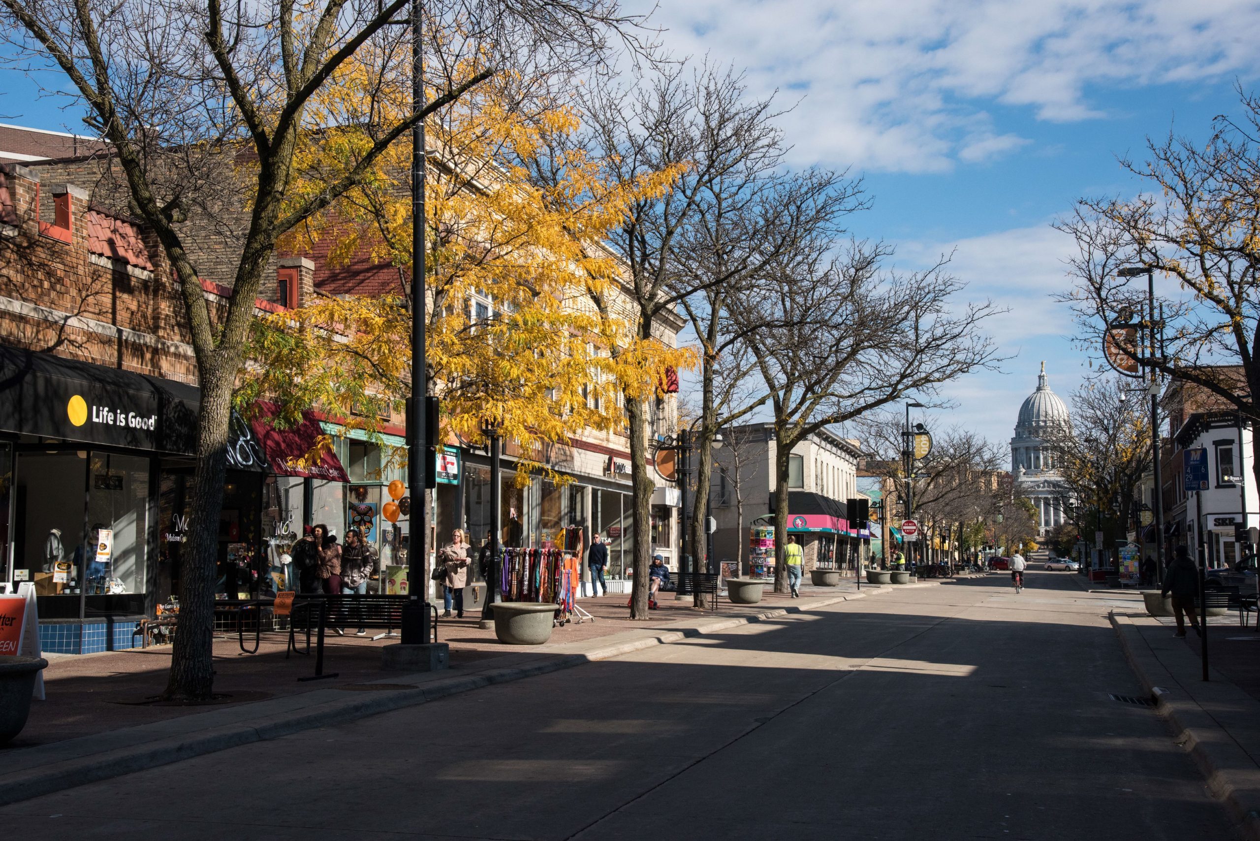 State Street in Madison, Wisconsin, looking toward the state capitol building