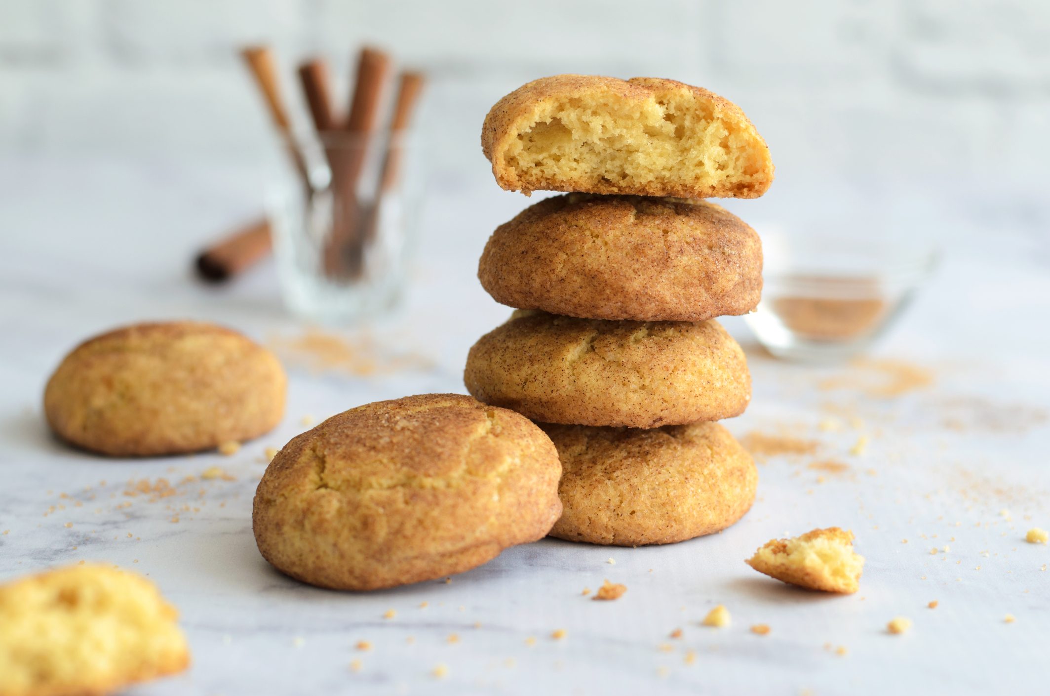 Freshly Baked Cinnamon Snickerdoodle Cookies on Bright Background