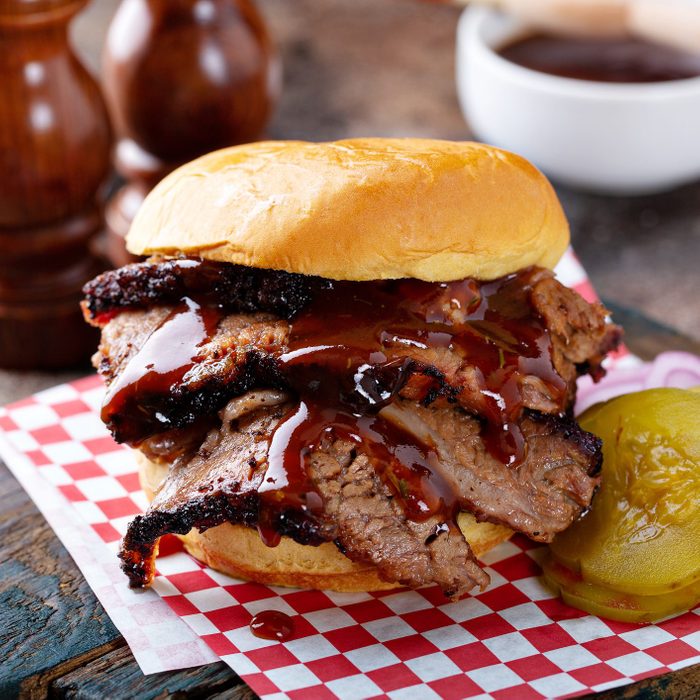 Smoked beef brisket sandwich