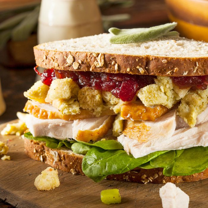 Homemade Leftover Thanksgiving Dinner Turkey Sandwich