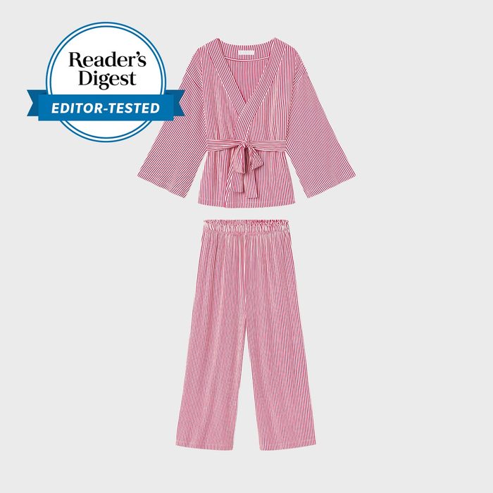 Dreamknit Kimono Pajama Set In Red Stripe