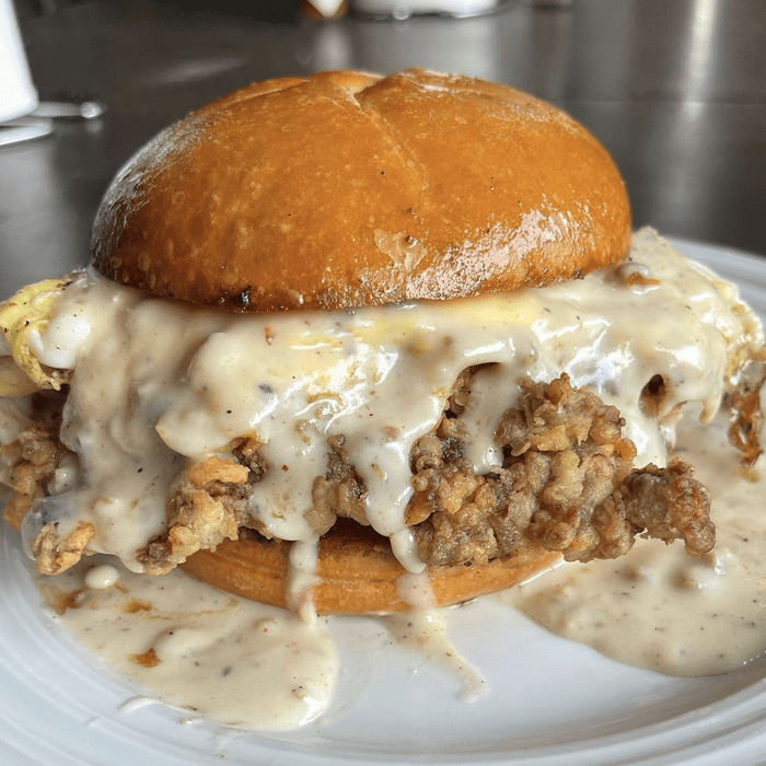 country fired chicken steak sandwich with gravy
