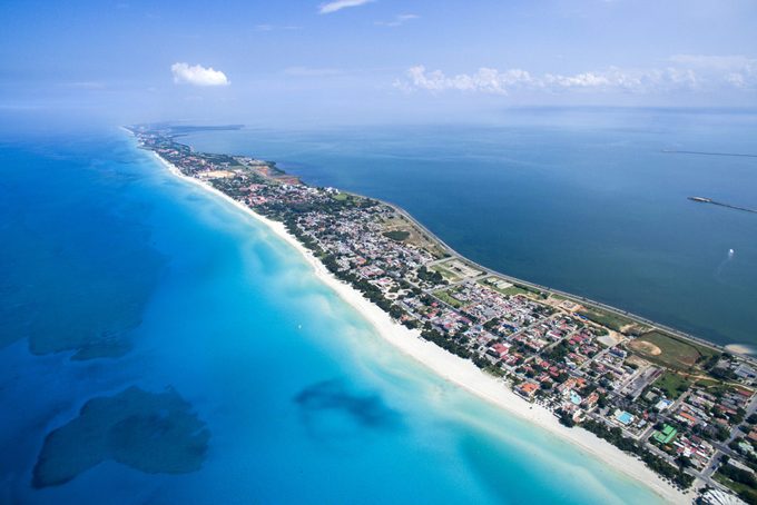 Bird's-eye view to island in summer sunny day