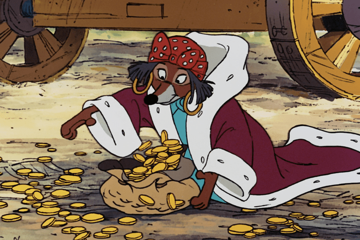 movie still from the animated Disney movie, Robin Hood