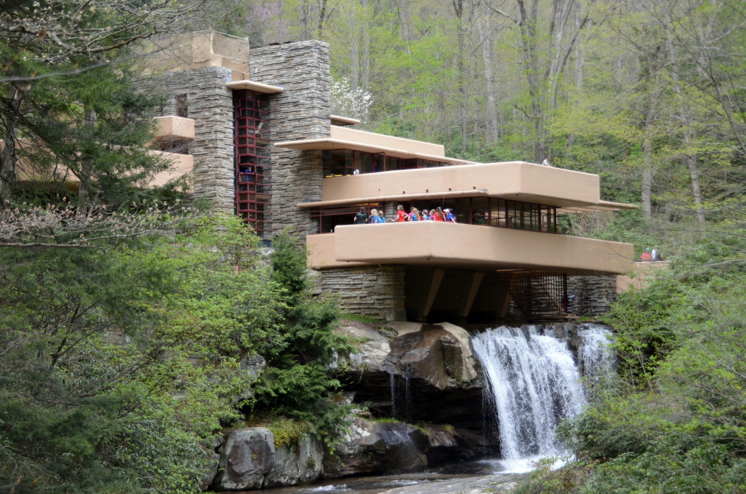 Fallingwater House Frank Lloyd Wright in the forest above a waterfall