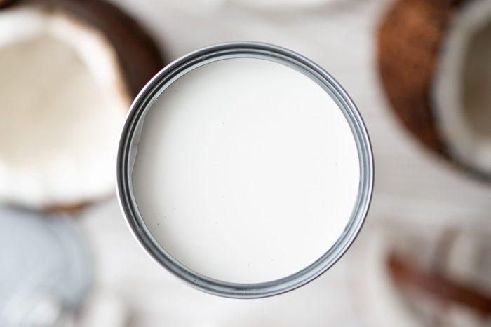 coconut milk in an open can