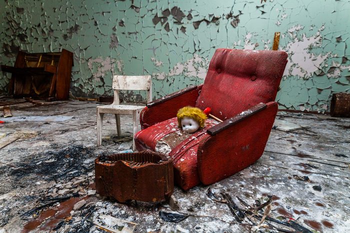 Armchair in a kindergarten in the Chernobyl zone. Prypiat, Ukraine