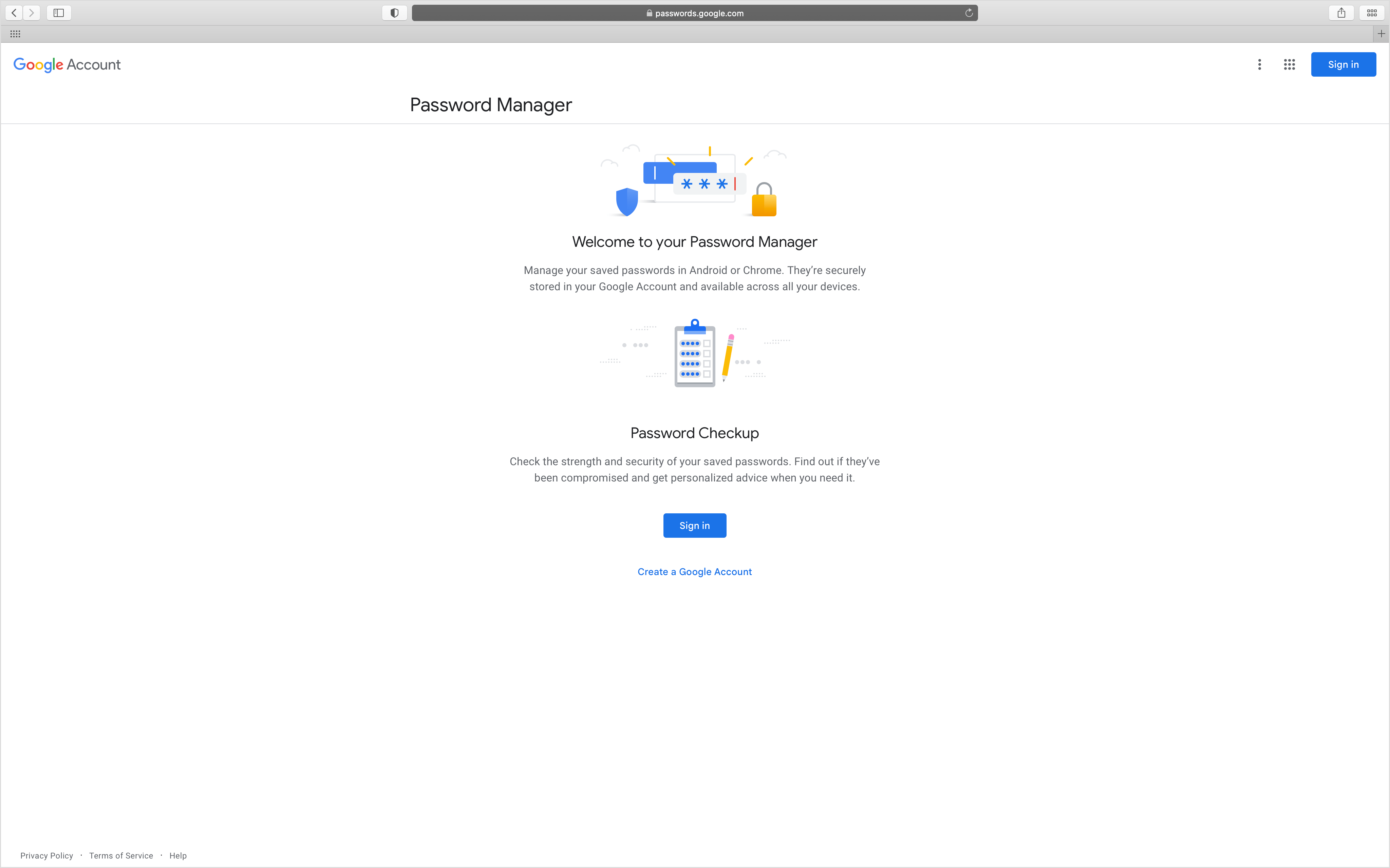 Google Account Password Manager Via Passwords.google.com