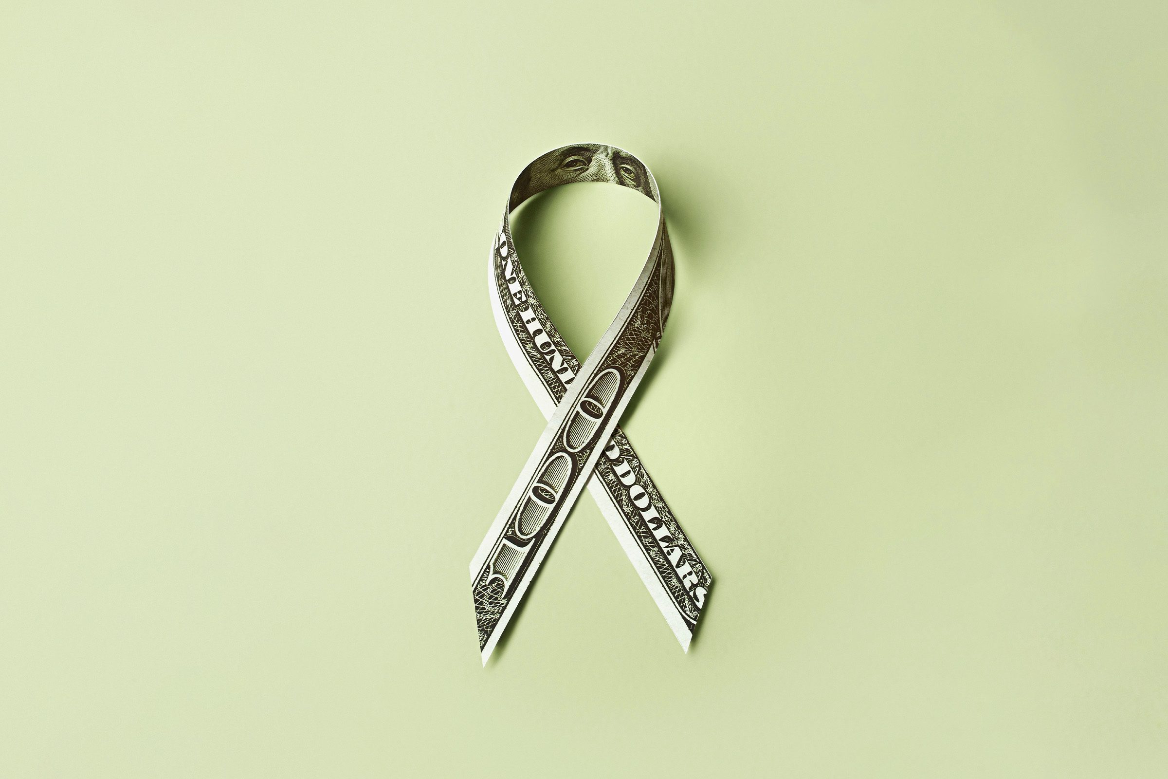 charity ribbon 100 dollar bill