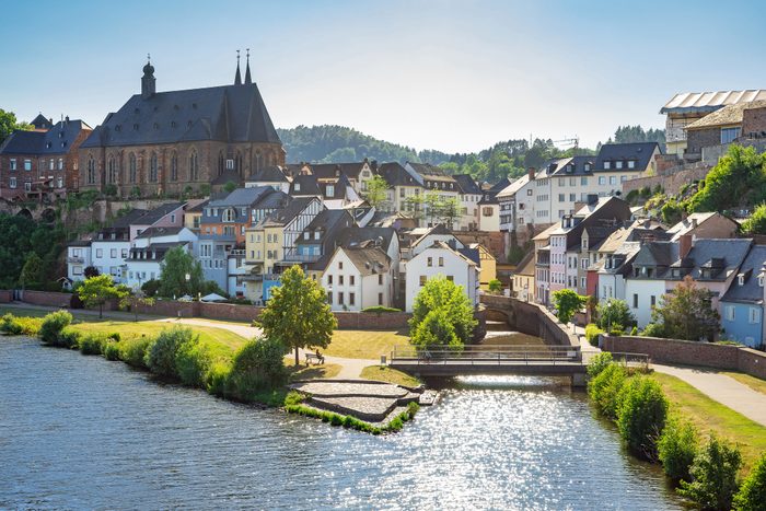 Saarburg at the borders of river Saar in Germany. Historic castle