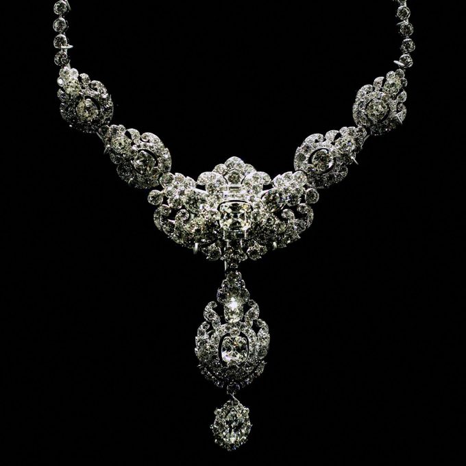 The Nizam of Hyderabad Necklace on a black background