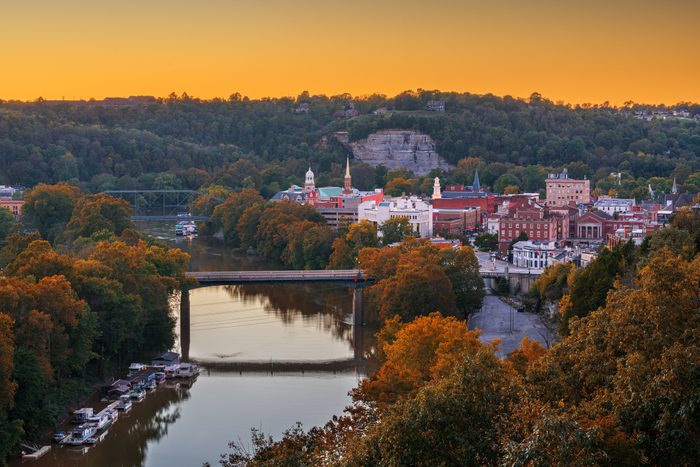 Frankfort, Kentucky, USA town skyline on the Kentucky River