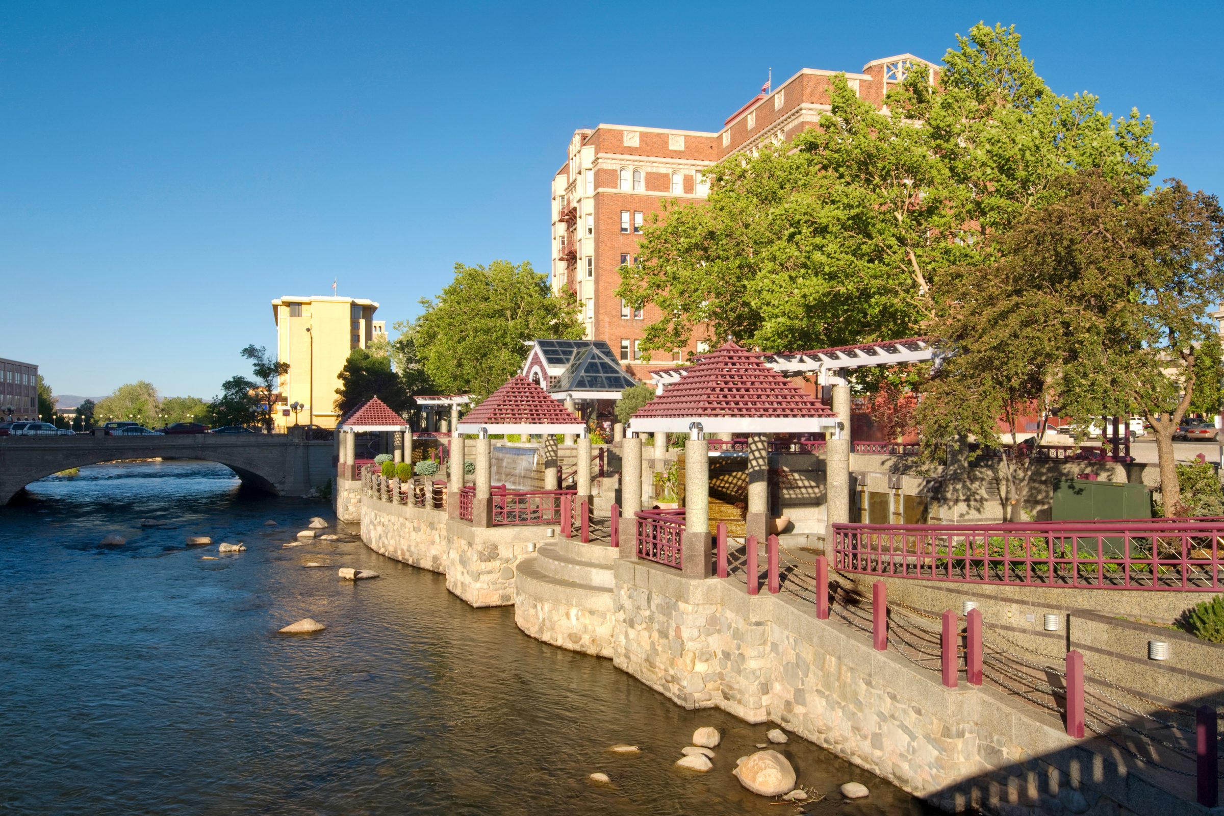 he Truckee River flows past the Riverwalk in downtown Reno's Wingfield Park