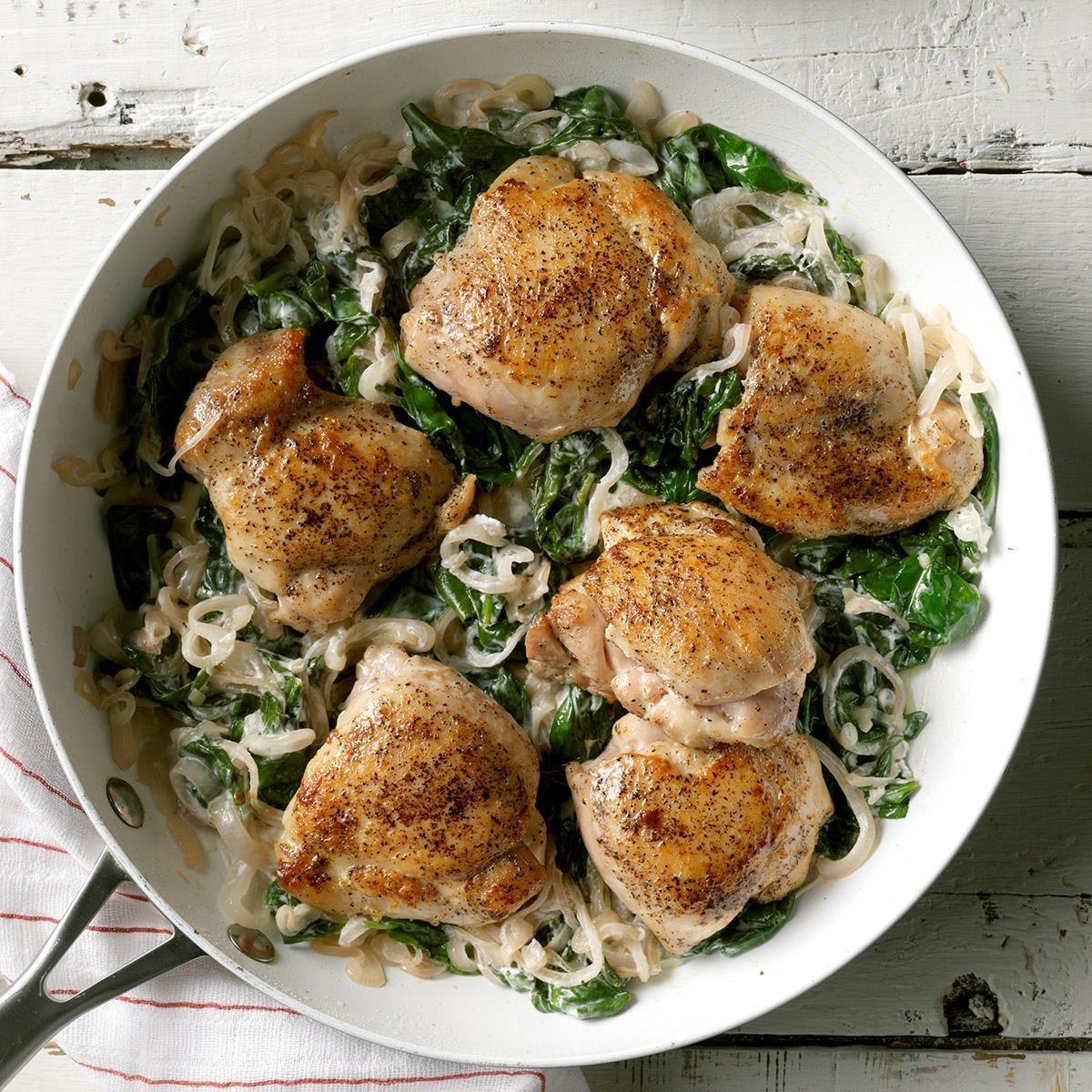 Chicken Thighs With Shallots Spinach