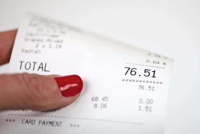 Close up of grocery receipt