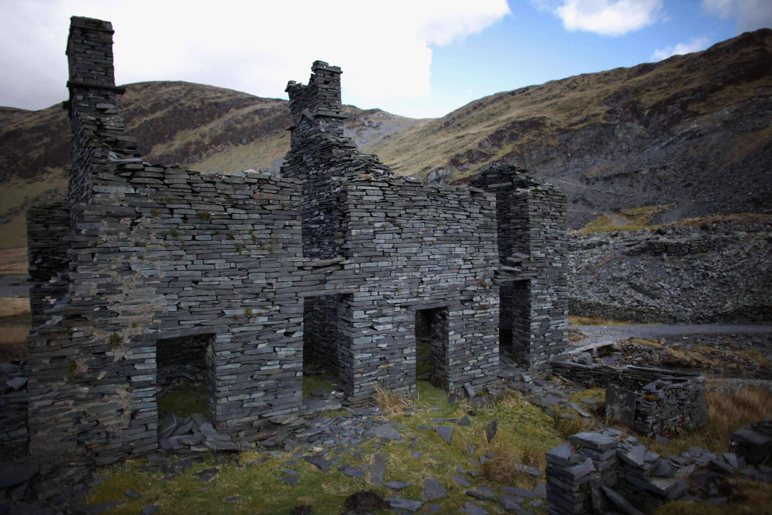 A derelict slate miners building built from slate near Blaenau Ffestiniog, a Former Slate Mining Town