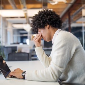 Businessman working late in office