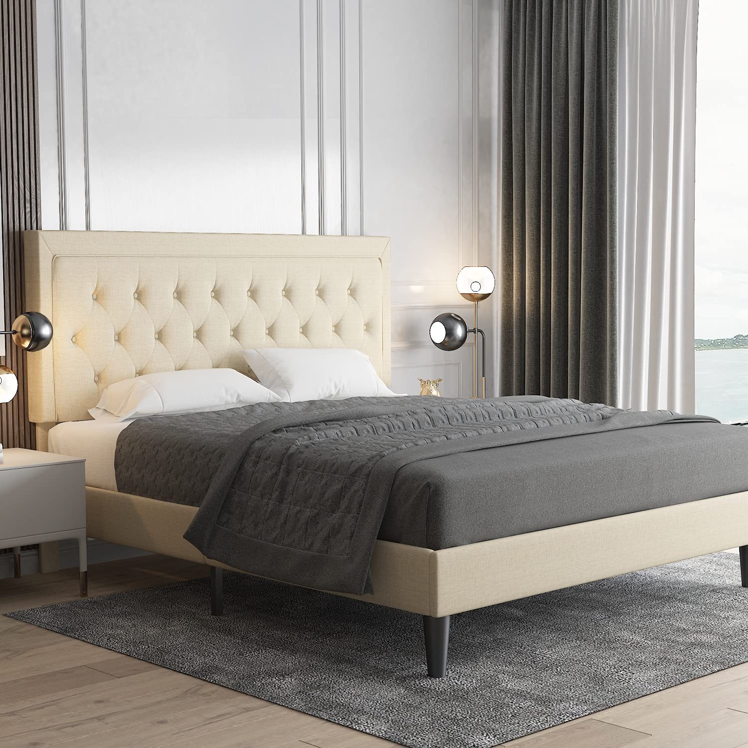 Allewie Queen Size Button Tufted Platform Bed Frame Ecomm Via Amazon.com