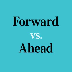 Black and white text on a blue background saying Forward Vs Ahead