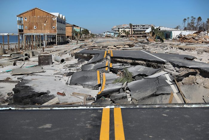 State Road 98 is torn up after Hurricane Michael passed through the area on October 12, 2018 in Mexico Beach, Florida