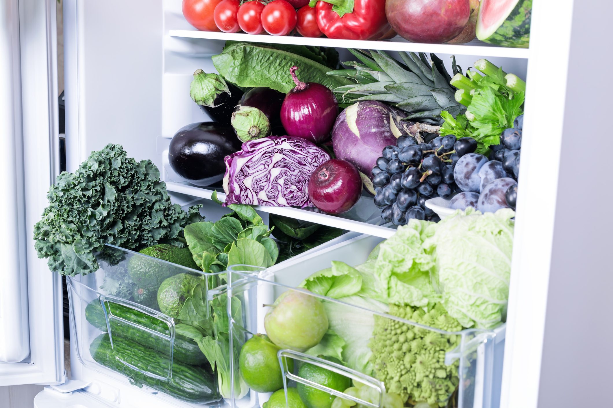 Purple fresh vegetables in refrigerator
