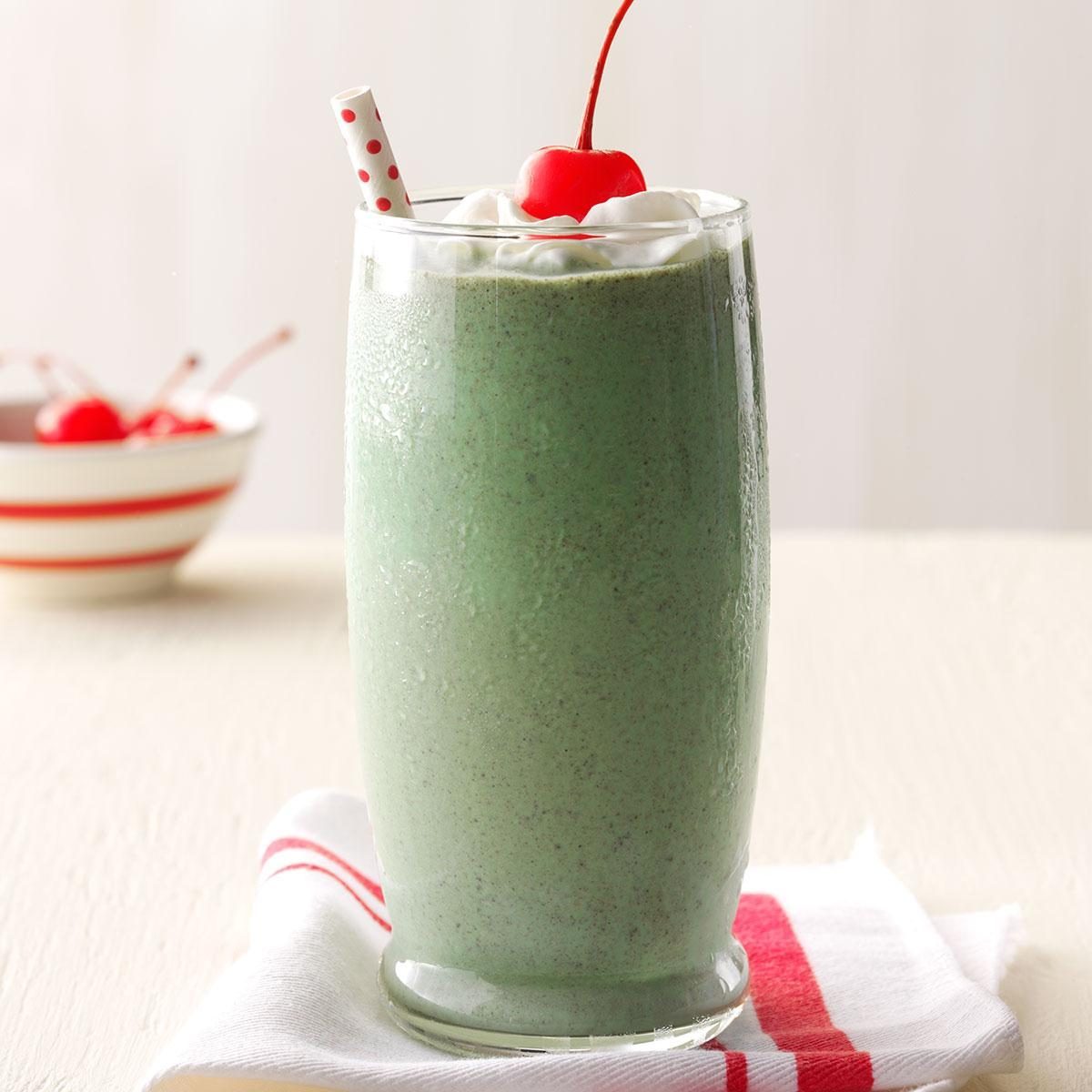 Shamrock Shake with a cherry and whipped cream