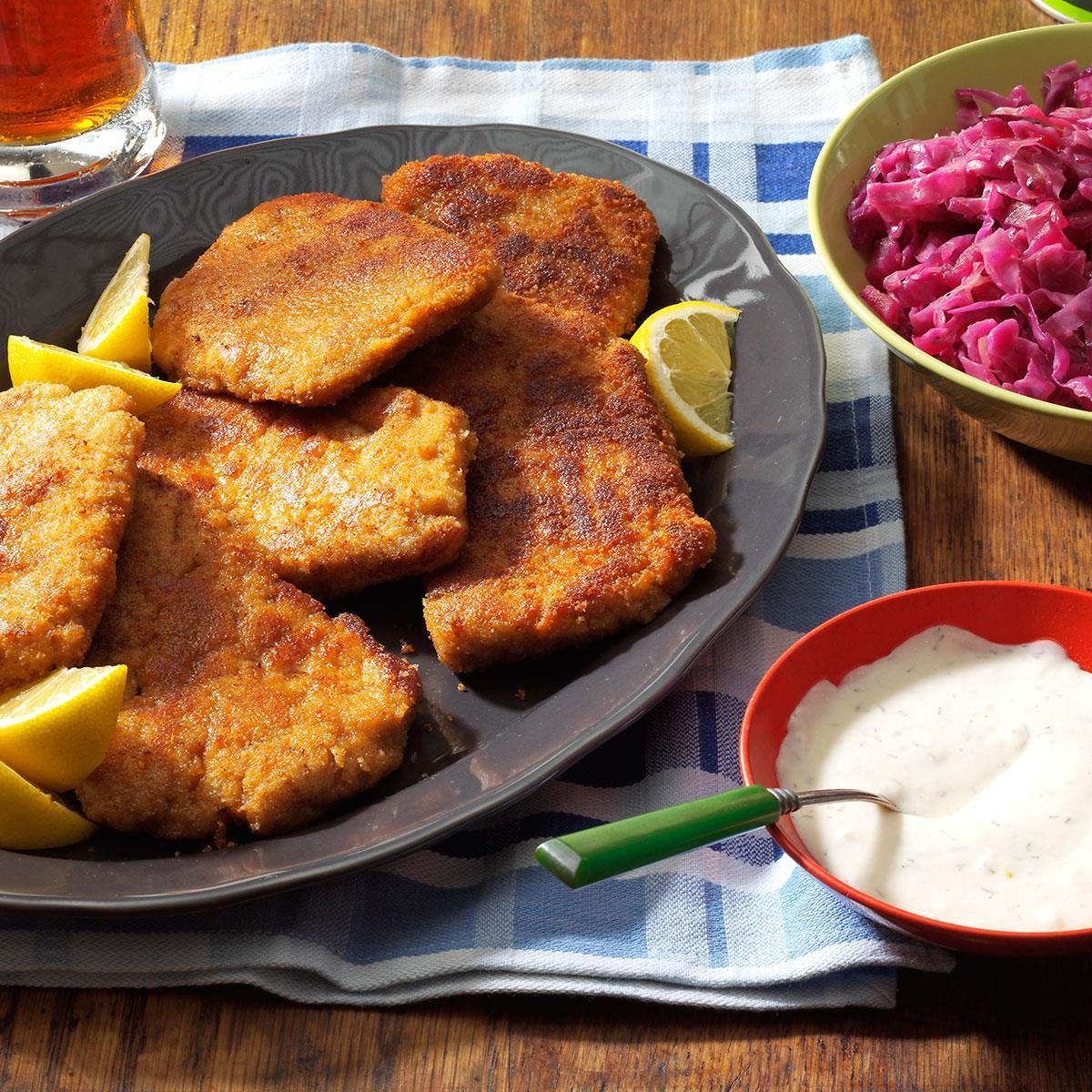 Air Fryer Pork Schnitzel With Dill Sauce 