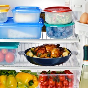 Assortment Of Food and drinks In full, Open Refrigerator
