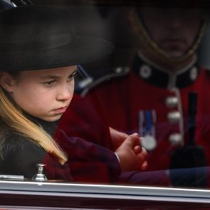 Princess Charlotte of Wales arrives at Windsor Castle for The Committal Service For Her Majesty Queen Elizabeth II