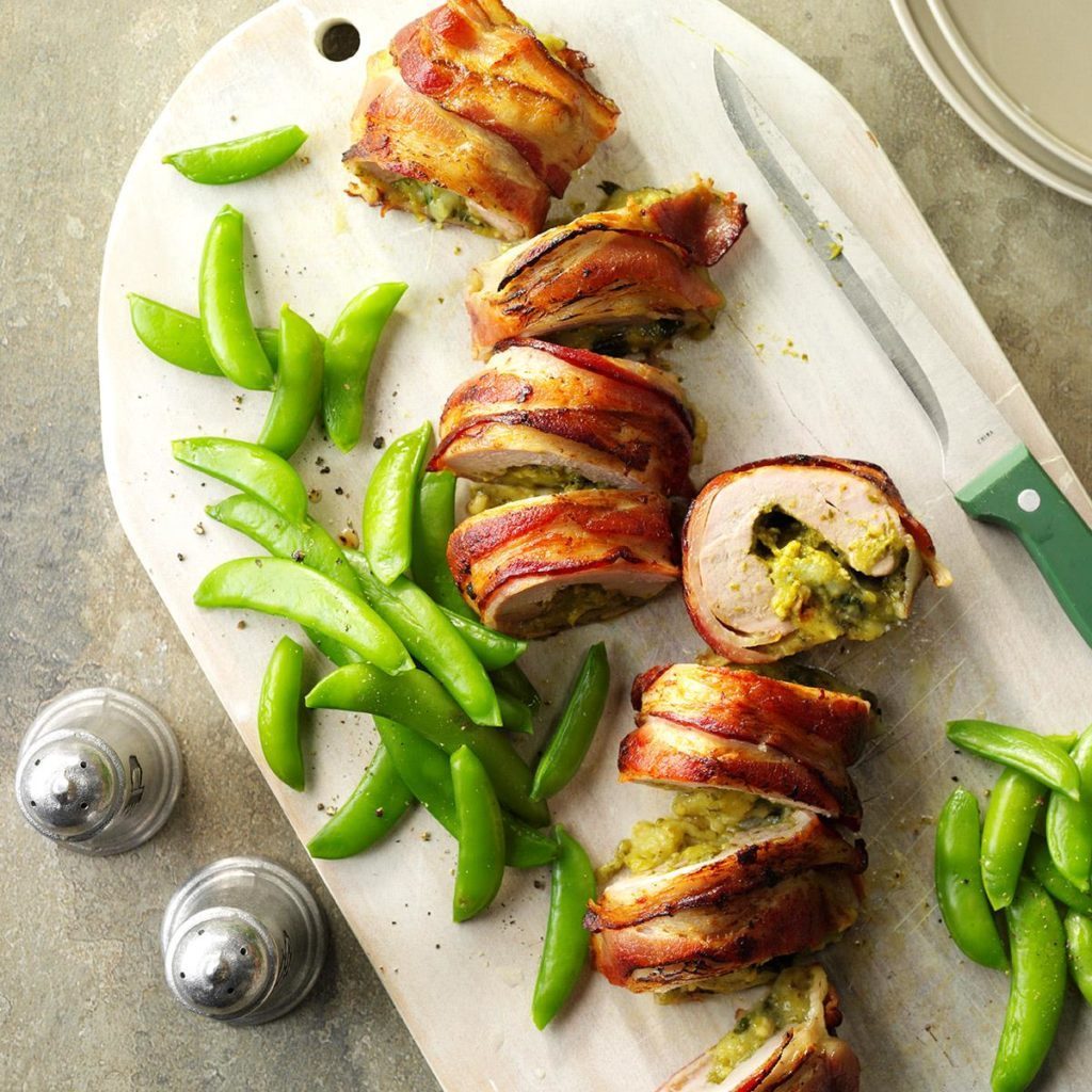 Bacon Wrapped Pesto Pork Tenderloin 