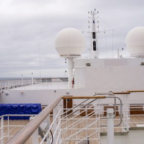 radome white balls on top of a cruise ship