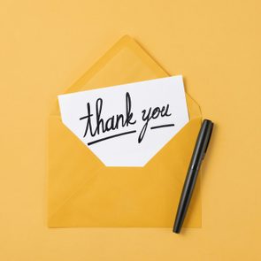 Thank You Note Inside Yellow Envelope