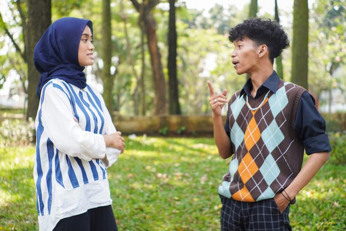 Asian young couple at park