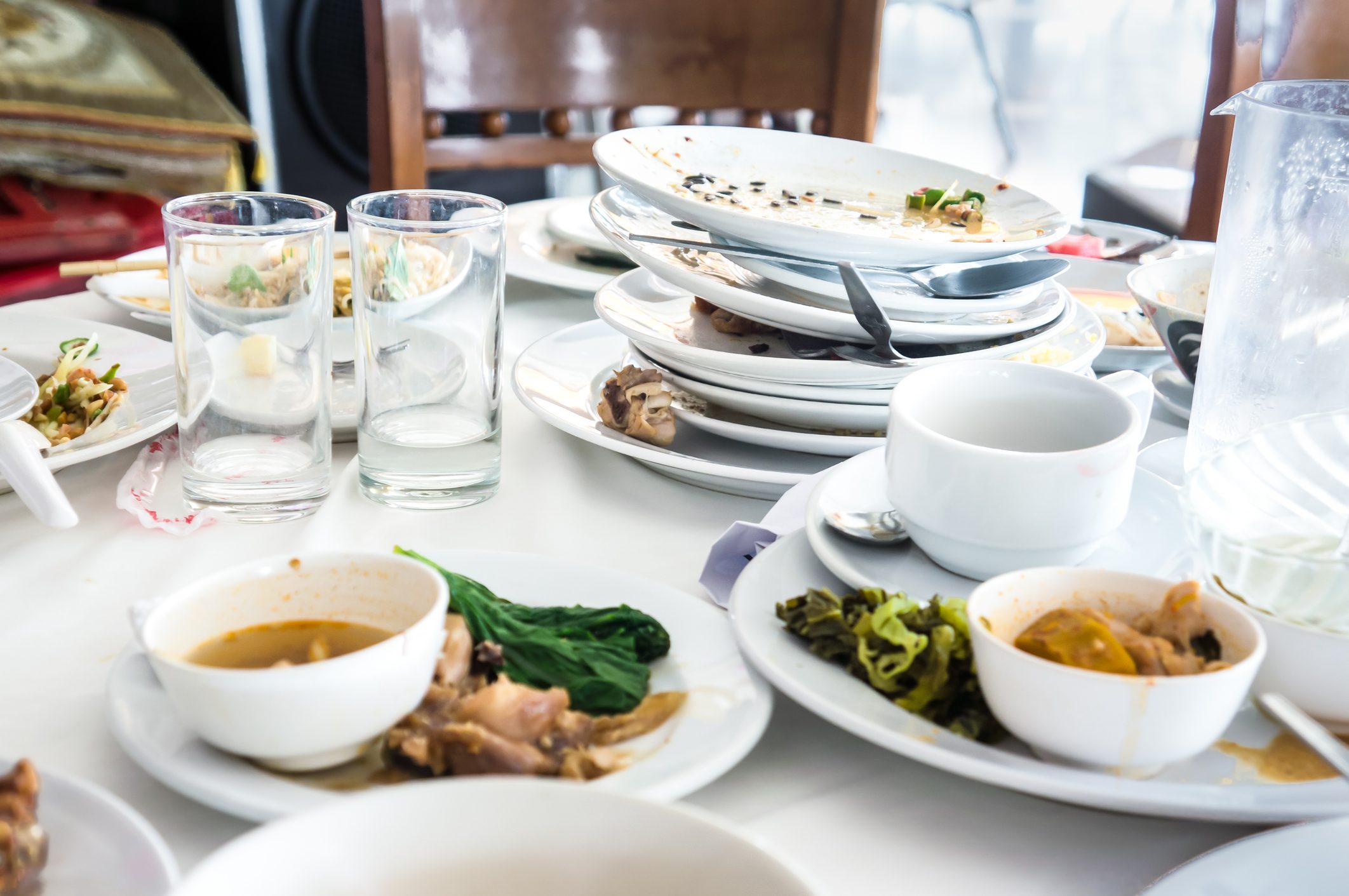 dirty dishes at restaurant table