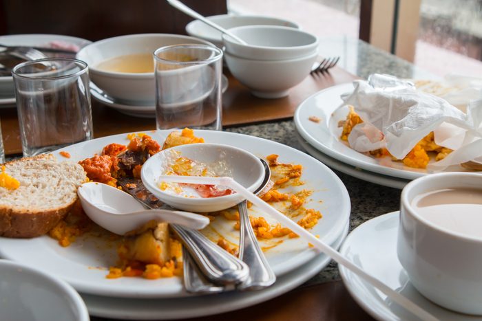 Leftover food on the table.