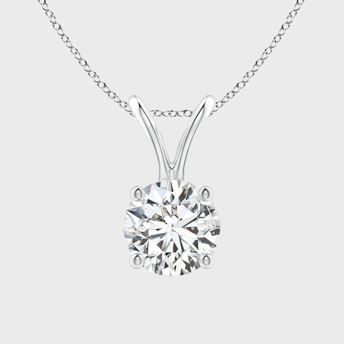 Round Moissanite Solitaire V Bale Pendant Necklace Ecomm Via Lanewoodsjewelry.com